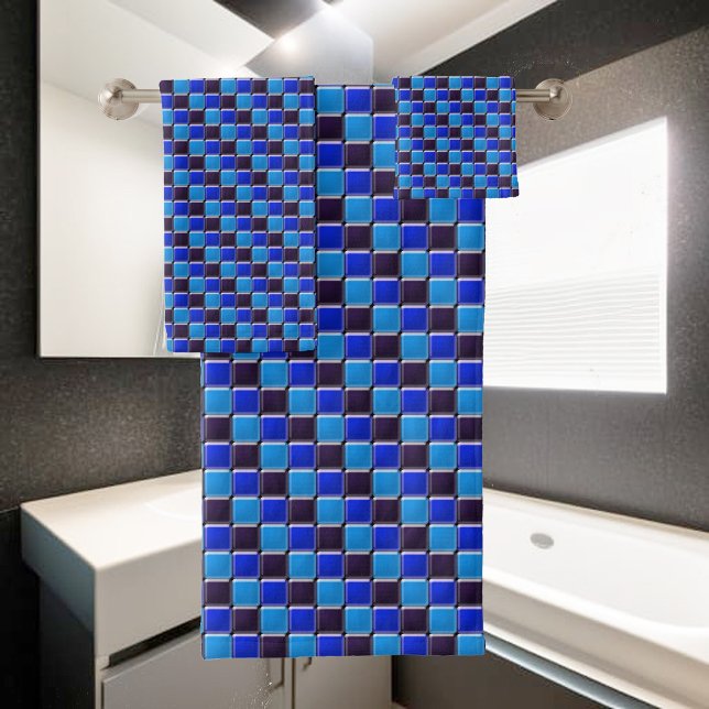 Modernes Mosaik in schwarz, königsblau und hellbla Badhandtuch Set (Von Creator hochgeladen)
