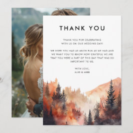 Modernes Mountain Wedding Fall Custom Foto Dankeskarte