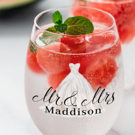 Modernes Mr. & Mrs. Classic White Wedding Dress Weinglas Ohne Stiel