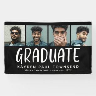 Modernes Multi 4 Foto Collage GRADUATE schwarz Banner