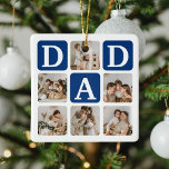 Modernes Multi Foto Grid Niedlich VATER Geschenk Keramikornament<br><div class="desc">Erschaffen Sie sich mit dieser modernen, mehrfarbigen Gitterkollektion und Foto ein eigenes Weihnachtsgeschmack für Ihren VATER. Das Design umfasst 6 Fotografien mit abgerundeten Ecken-Quadraten mit dem VATER in dunkelblauen Blöcken, die in eine beliebige Farbe geändert werden können. Auf der anderen Seite den Text "Best Daddy der Welt" mit einem niedlichen...</div>