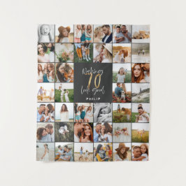 Modernes Multi-Foto-Skript zum 70. Geburtstag Wandteppich