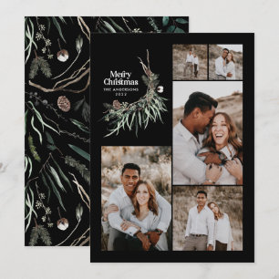 Modernes MultiFoto mit elegantem Aquarell botanisc Feiertagskarte