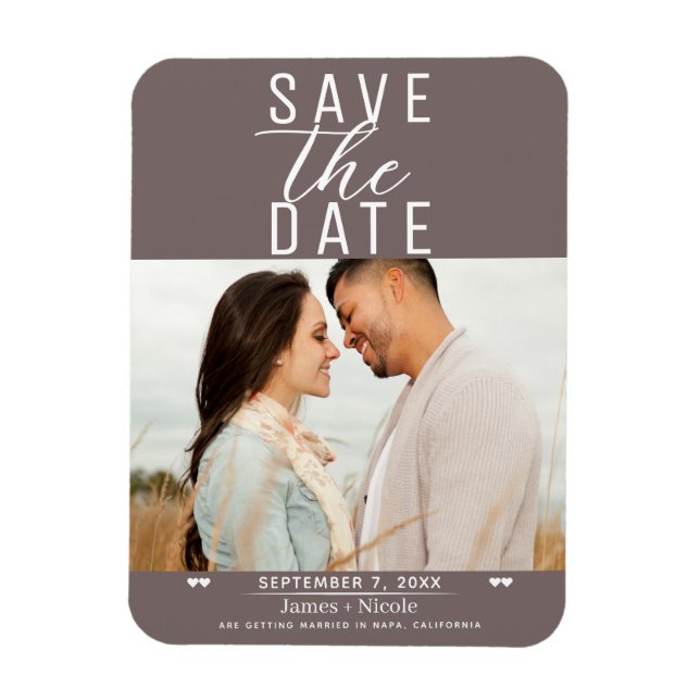 Modernes Mushroom Taupe Save the Date Hochzeitssti Magnet (Vertikal)