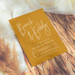 Modernes Mustard Brunch & Bubbly Brautparty Einladung<br><div class="desc">Ein einfaches, modernes Design mit "Brunch & Bubbly" in der Schriftzeichen-Handschrift, darunter der Name der Braut in schicken, offenen Hauptstädte. Der Feiertag erscheint dem verlassen in einem gestapelten Layout mit dem Veranstaltungsort, der Adresse und den uAwg rechts. Die Karten kehren zu einer eleganten Linie zurück, die blumengeschmückt zeichne. Ein minimalistisches...</div>