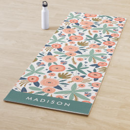 Modernes Muster aus Blüten und Korallenminze Yogamatte