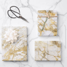Modernes Muster aus weißem und goldenem Marmor Geschenkpapier Set