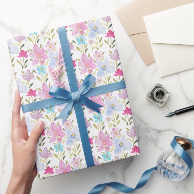 Modernes Muster der Aquarellfarben-Wildblume Geschenkpapier (Schenken)