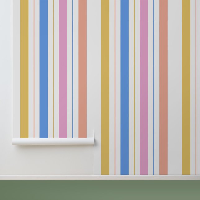 Modernes Muster der farbenfrohen Streifen Tapete (Stylish Colorful Stripes Peel and Stick Wallpaper.)