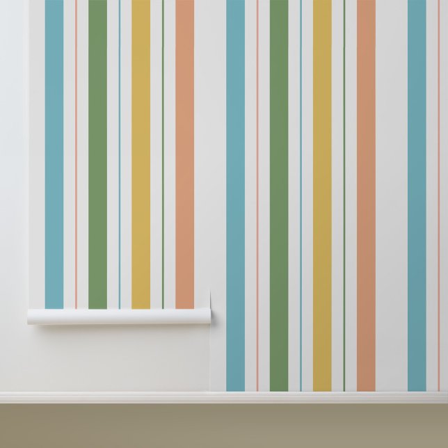 Modernes Muster der farbenfrohen Streifen Tapete (Stylish Colorful Stripes Peel and Stick Wallpaper.)