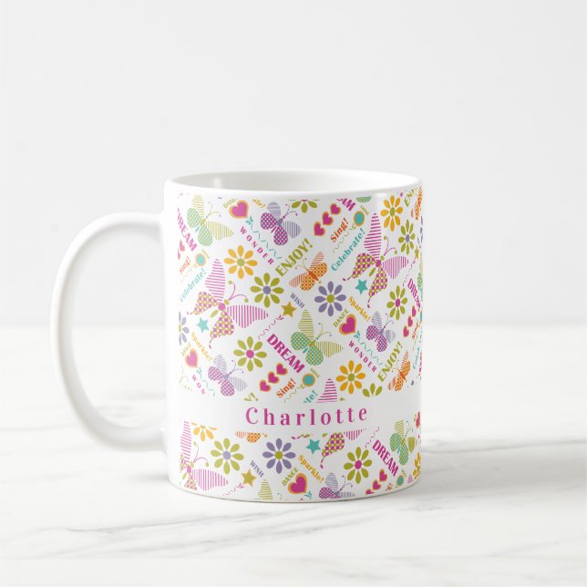 Modernes Muster der Schmetterlingstypografie Kaffeetasse (Links)