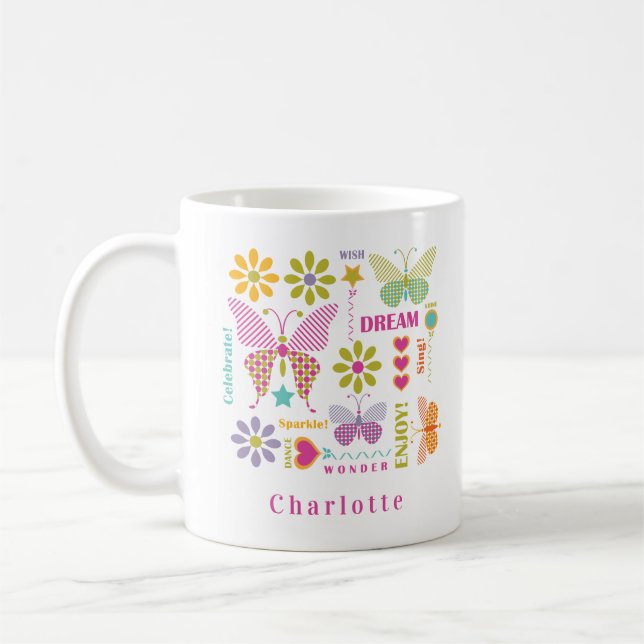 Modernes Muster der Schmetterlingstypografie Kaffeetasse (Links)