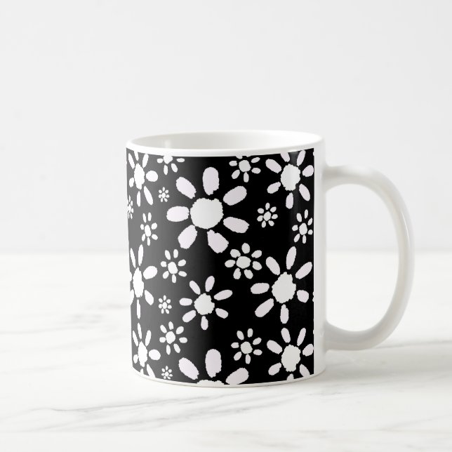 Modernes Muster der Schwarzen Blume Kaffeetasse (Rechts)