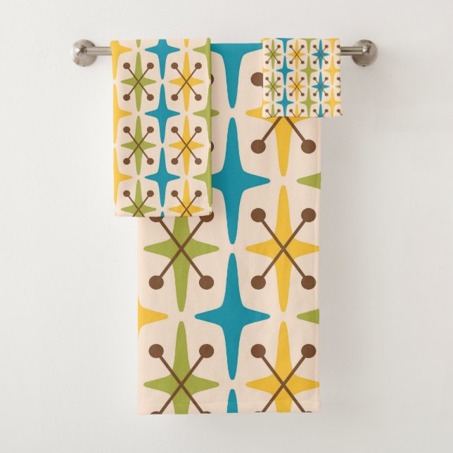 Modernes Muster der Sternexplosion Mitte des Jahrh Badhandtuch Set (Insitu)