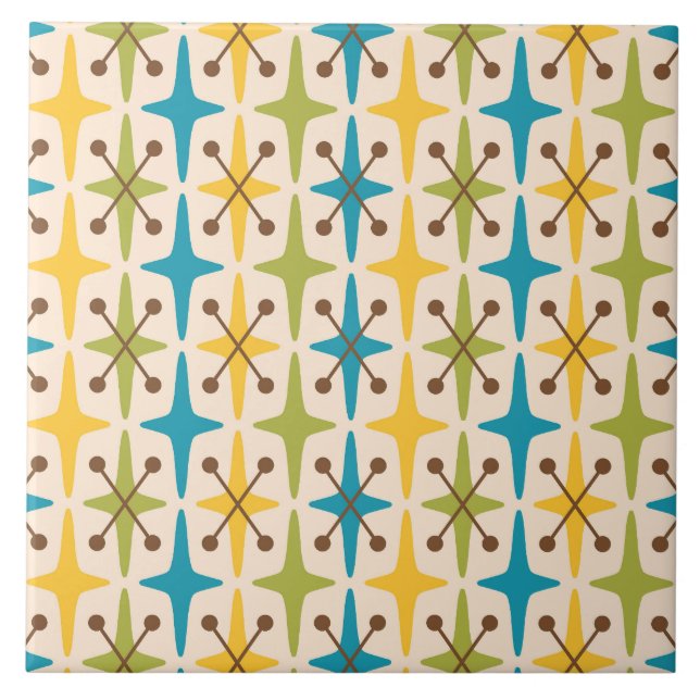 Modernes Muster der Sternexplosion Mitte des Jahrh Fliese (Vorderseite)