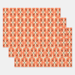 Modernes Muster der Sternexplosion Mitte des Jahrh Geschenkpapier Set