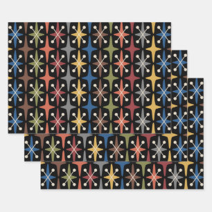 Modernes Muster der Sternexplosion Mitte des Jahrh Geschenkpapier Set