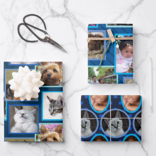 Modernes Muster dunkelblau, jedes Mal 9 Foto Geschenkpapier Set