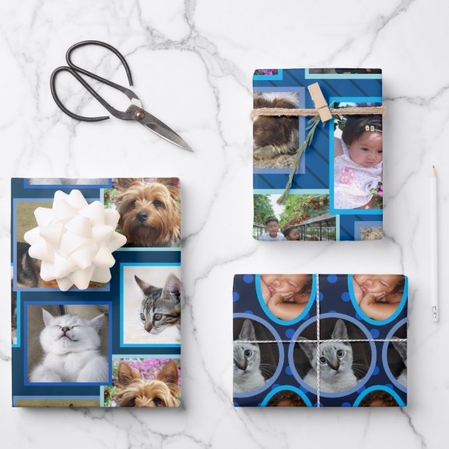 Modernes Muster dunkelblau, jedes Mal 9 Foto Geschenkpapier Set (Vorderseite)