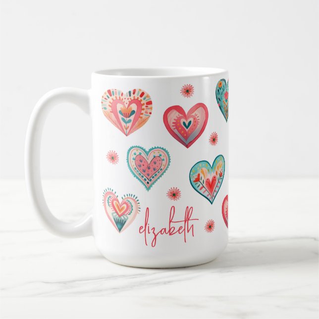 Modernes Muster eines Blumenherzes Kaffeetasse (Links)