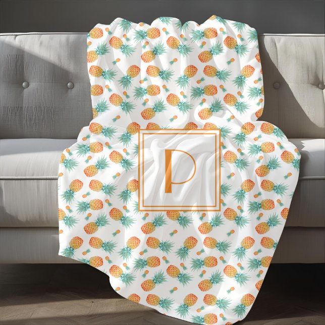 Modernes Muster für Ananas Sherpadecke (Modern Monogram Pineapple Fruit Pattern Sherpa Blanket)