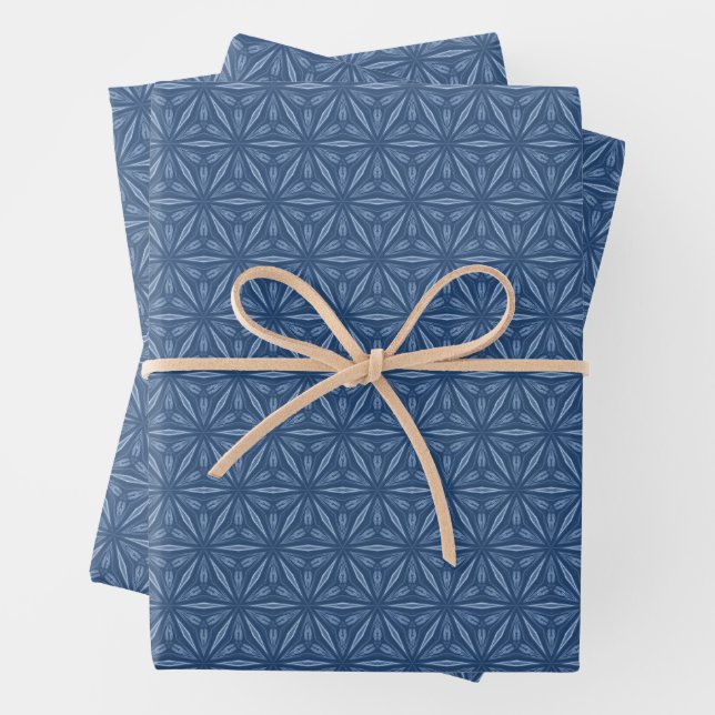 Modernes Muster für die blaue geometrische Blume d Geschenkpapier Set (Beispiel)