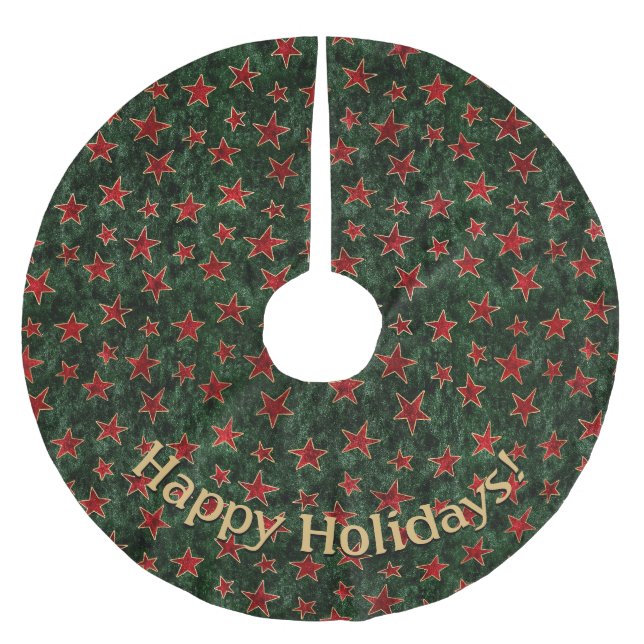 Modernes Muster für grüne rote Sterne - Persönlich Polyester Weihnachtsbaumdecke (Vorderseite)