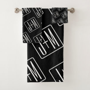 Modernes Muster für Hochzeitstile Schwarz und We Badhandtuch Set