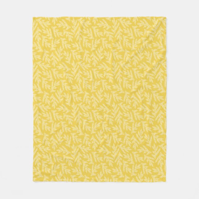 Modernes Muster für Mustard Yellow Floral-Blätter Fleecedecke (Vorderseite)
