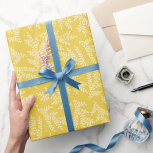Modernes Muster für Mustard Yellow Floral-Blätter Geschenkpapier
