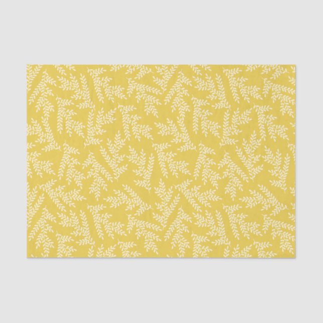 Modernes Muster für Mustard Yellow Floral-Blätter Seidenpapier (Vorderseite)