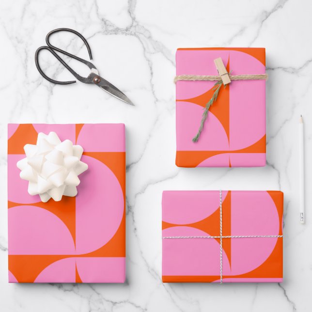 Modernes Muster in pink und orange Geschenkpapier Set (Vorderseite)