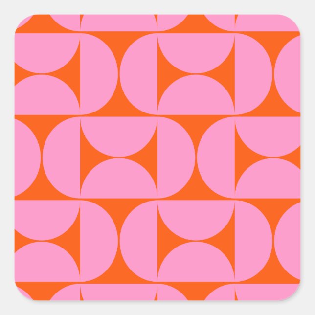 Modernes Muster in pink und orange Quadratischer Aufkleber (Vorderseite)