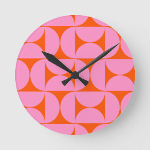 Modernes Muster in pink und orange Runde Wanduhr