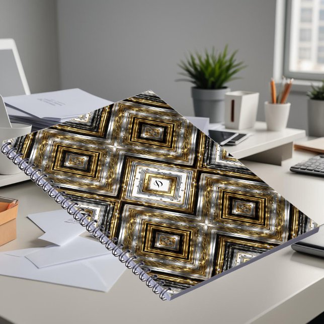 Modernes Muster in Silber, Gold und Schwarz, Monog Notizblock (Von Creator hochgeladen)