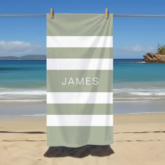 Modernes Muster mit grünen Streifen Strandtuch (Modern Sage Green Striped Pattern Beach Towel)