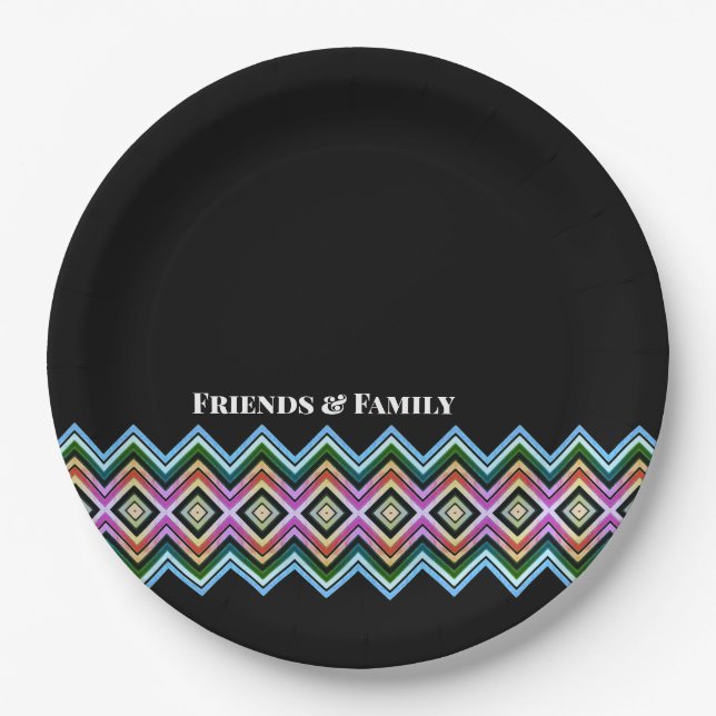 Modernes Muster mit Schwarz Pappteller (Vorderseite)