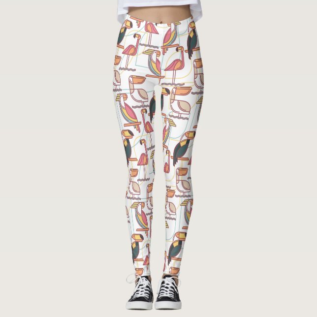 Modernes Muster mit tropischen Vögeln Leggings (Vorderseite)
