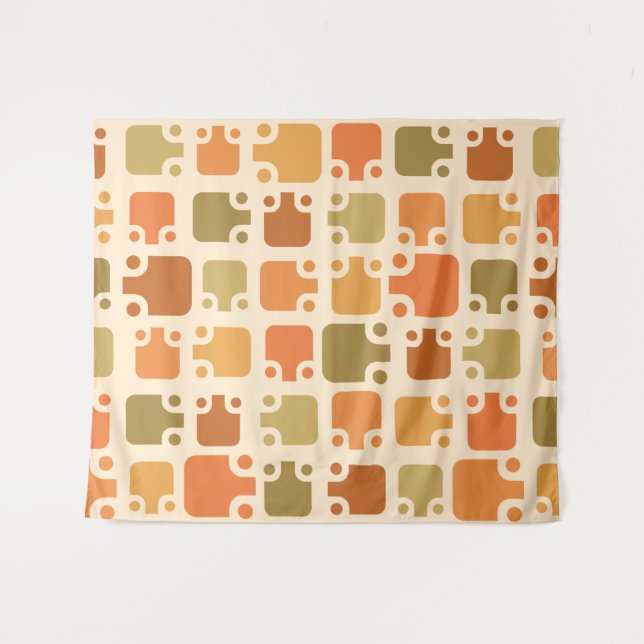 Modernes Muster Ochre Mitte des Jahrhunderts Wandteppich (Vorderseite (Horizontal))