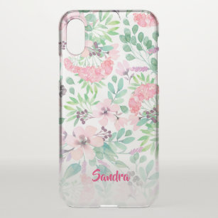 Modernes Muster rosa Frühlingsblumen iPhone X Hülle