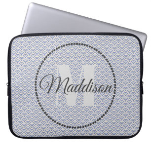 Modernes Mustermonogramm Ihr Name Blau personalisi Laptopschutzhülle