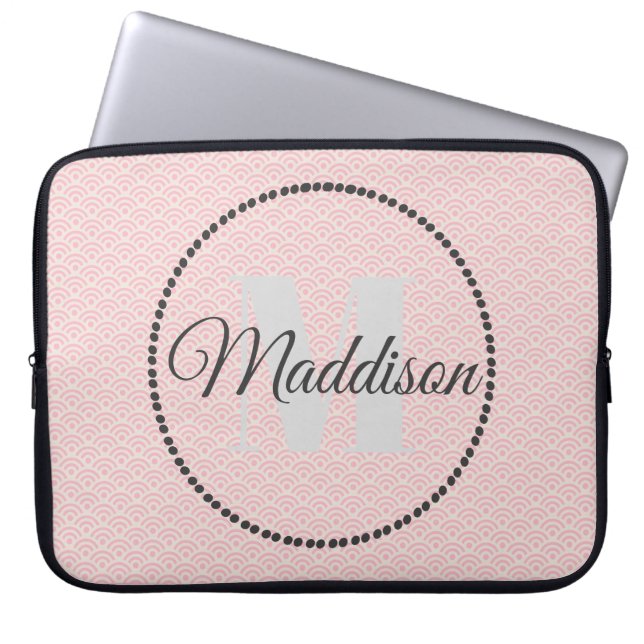 Modernes Mustermonogramm Ihr Name Rosa personalisi Laptopschutzhülle (Vorderseite)