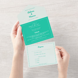 Modernes, mutiges Emerald Mint Green Retro Vibes W All In One Einladung