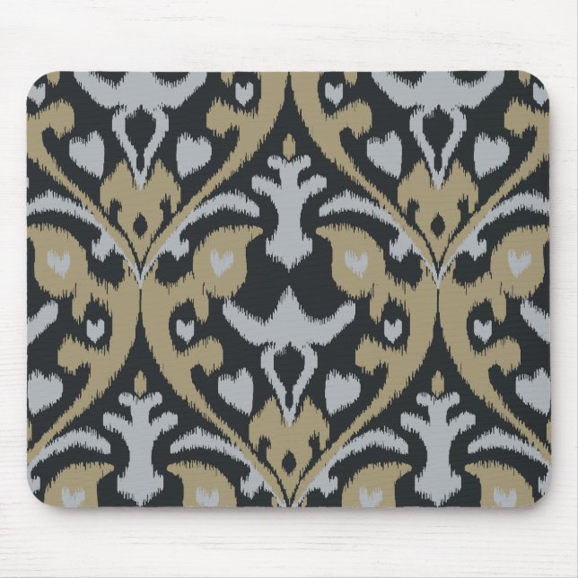 Modernes mutiges graues beige schwarzes ikat mousepad (Vorne)