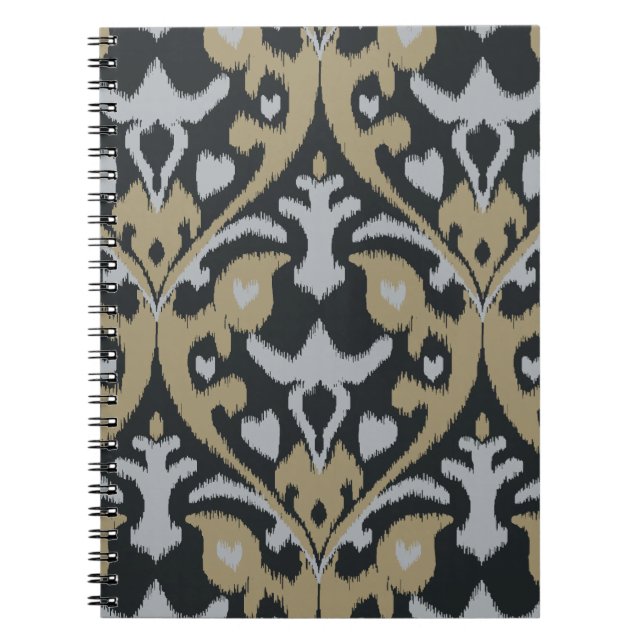 Modernes mutiges graues beige schwarzes ikat notizblock (Vorderseite)