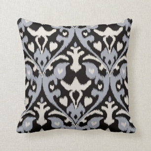 Modernes mutiges graues schwarzes ikat Stammes- Kissen