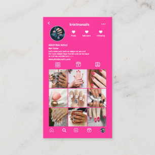 Modernes Nagelstudio Instagram Foto Grid Hot Pink Visitenkarte