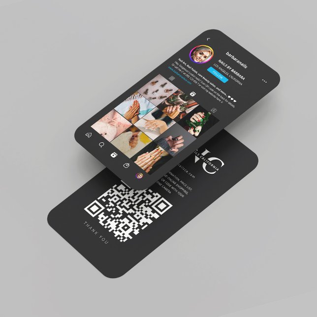 Modernes Nail Artist Nail Salon Monogram Instagram Visitenkarte (Modern Nail Artist Nail Salon Monogram Instagram Grid Nail Polish Grey 9 photos QR Business Card
)