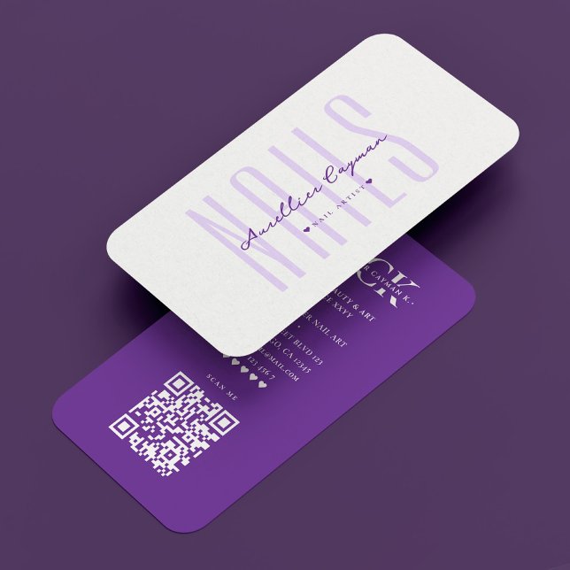 Modernes Nail Artist Nail Tech Royal Lila Monogram Visitenkarte (Modern Nail Artist Nail Tech Royal Purple Monogram Business Card
)