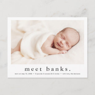 Modernes Name Baby Foto Geburtsankündigung Postkarte